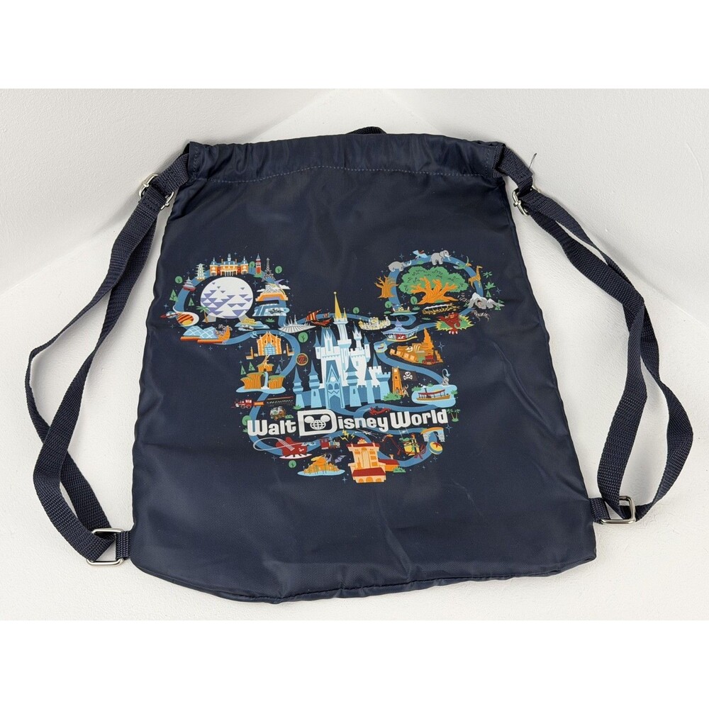 Walt Disney World Mickey Mouse Attractions Navy Drawstring Backpack Cinch Bag